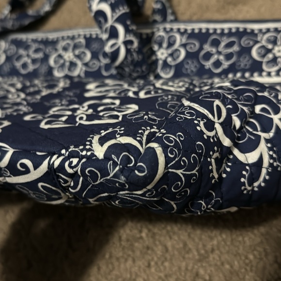 Cotton Cloth Tote-Blue/White-EUC-ZipTop - Picture 12 of 16